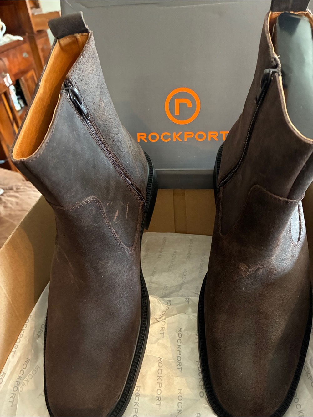 Rockport Men's Dark Brown Leather Side-Zip Ankle Boots